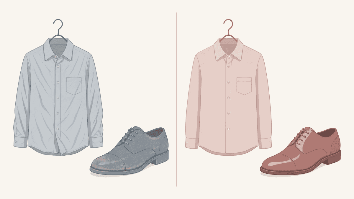 しわの寄った服と手入れした服の違いを表したイラスト