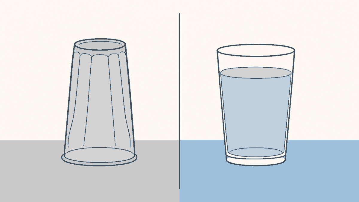 伏せたビールグラスと水のグラスを並べたイラスト