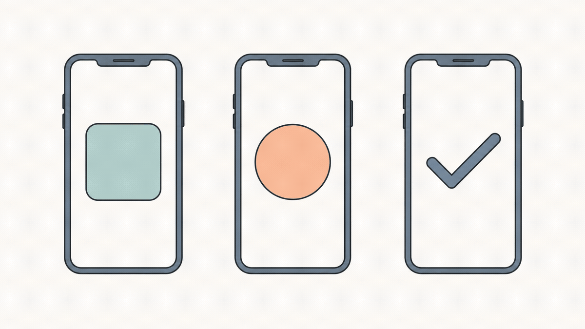 スマートフォンの画面で3段階に進む設定手順を表したイラスト